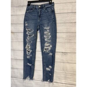 American Eagle High Rise Destroyed Jeans Raw Hem Women's Size 0